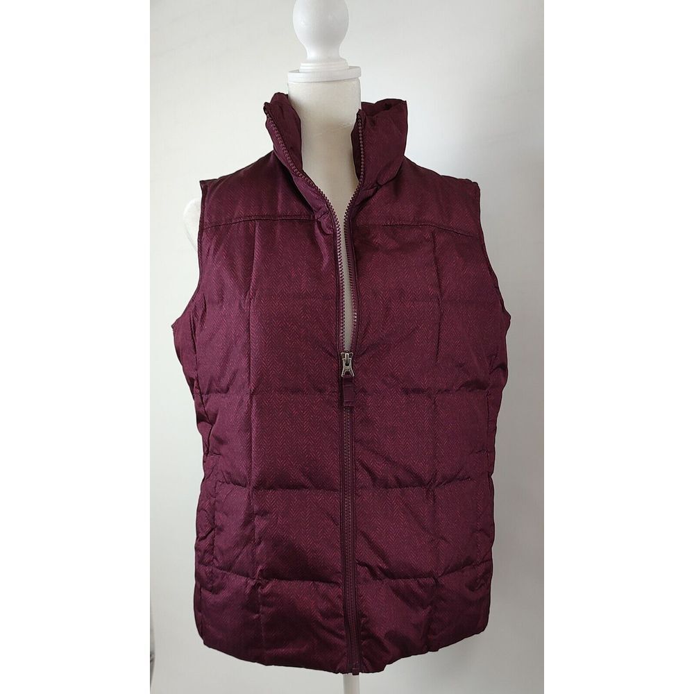 Lands End Womens Burgundy Herringbone Puffer Vest Small 6-8 Full Zip Tailored
